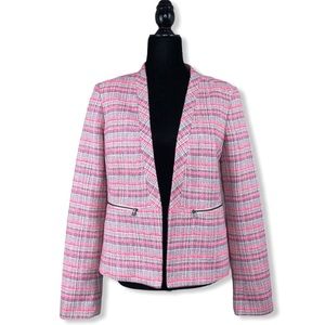 Halogen Pink Tweed Collarless Jacket Blazer